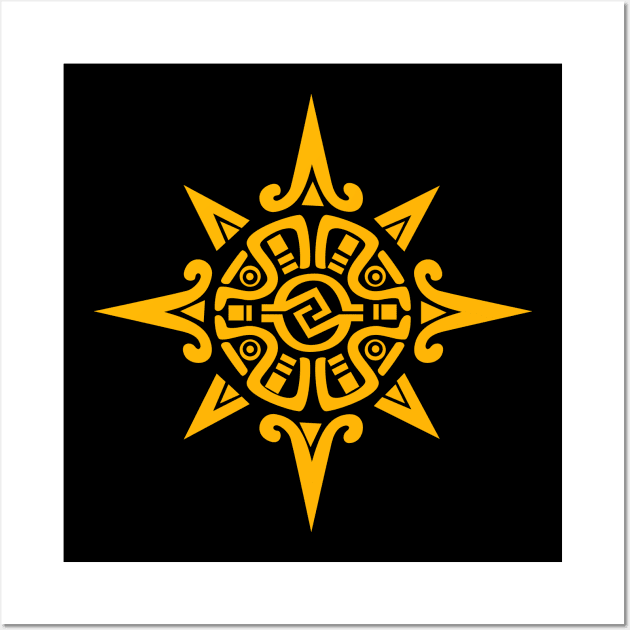 Aztec Sun Symbol - Yellow Wall Art by Everyday Inspiration